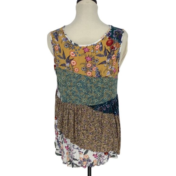 Easel Women's Patchwork Floral Patchwork Tank Top Multicolor Boho Style Size L - Picture 4 of 9